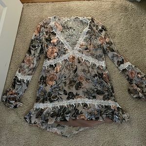 FLL one sleeved floral minidress with embroidered details